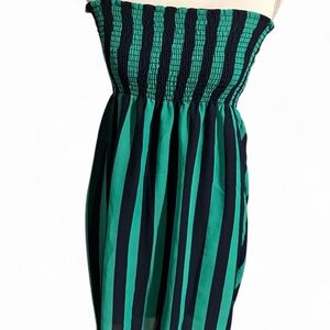 U-Kiss Strapless Dress with teal and navy blue Stripes